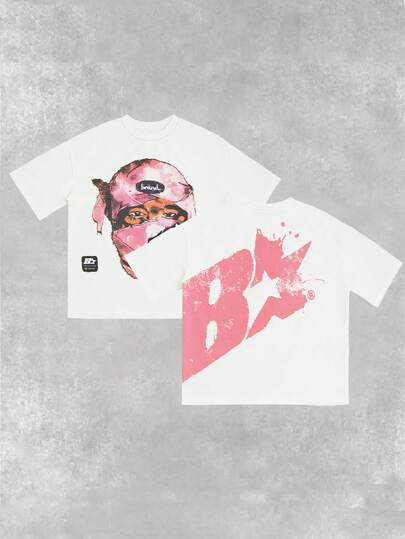 Damska koszulka z krótkim rękawem i zabawnym nadrukiem w stylu streetwear z postacią z kreskówki i grafiką w języku angielskim, na co dzień, na lato