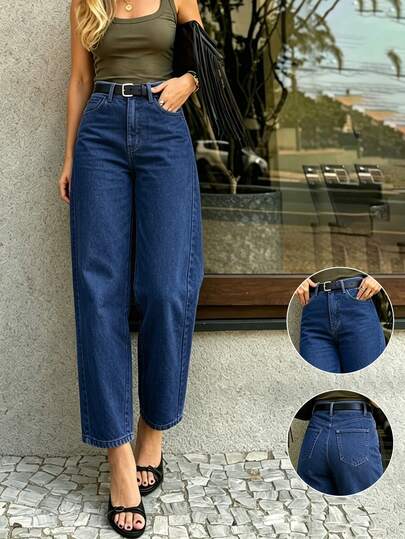 Damskie zwężane jeansy w jednolitym niebieskim kolorze, luźne casualowe spodnie denimowe, wakacyjne Y2K, elegancki street vintage, jesień/zima