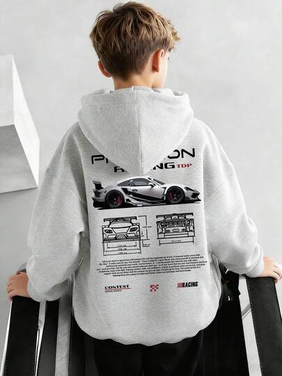 1 szt. casualowa bluza dresowa typu pullover dla dużych chłopców z nadrukiem, z ciepłą podszewką, długi rękaw, jesień/zima