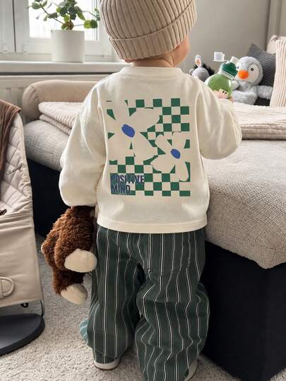 1 szt. casualowy nadruk T-shirt z długim rękawem dla młodego chłopca, jesień/zima, modna ciepła i wygodna bluzka dla małych chłopców, ubranie dla uczniów